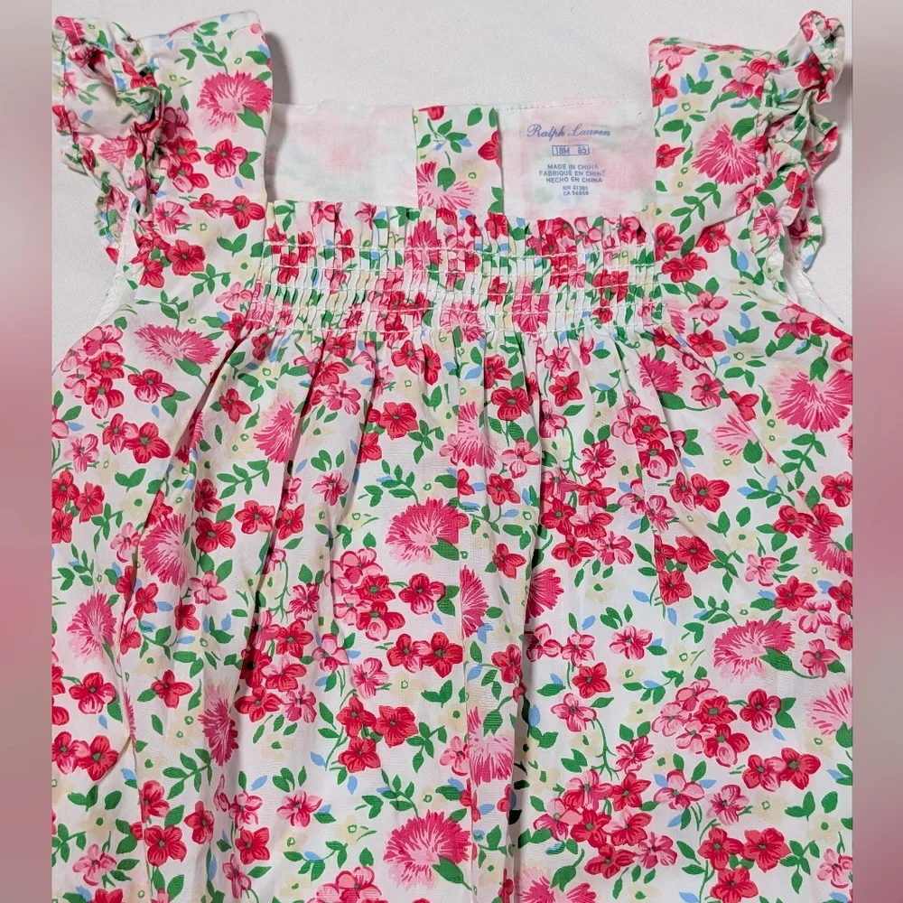 Ralph Lauren Floral Smocked Ruffle Jumpsuit | 18M